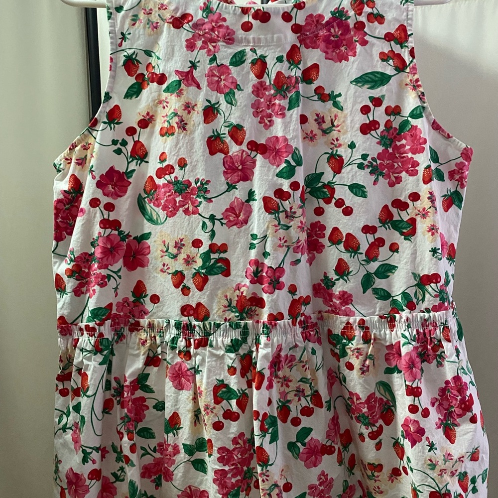 Ann Taylor White sleeveless top with Pink & Red Floral Print, tie in the back.